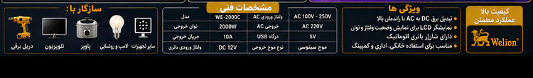 اینورتر برق Welion مدل WE-2000C