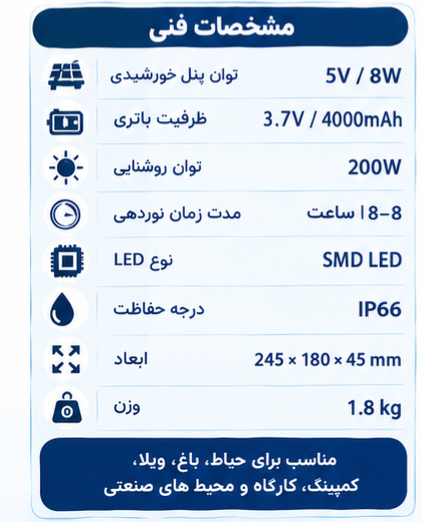 پروژکتور خورشیدی مدل ZB-L100